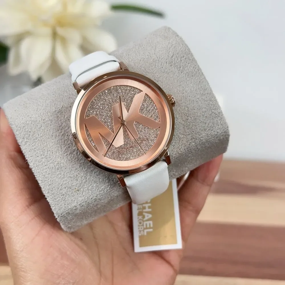 NWT Michael‎ Kors Addyson Three-Hand White Leather Watch